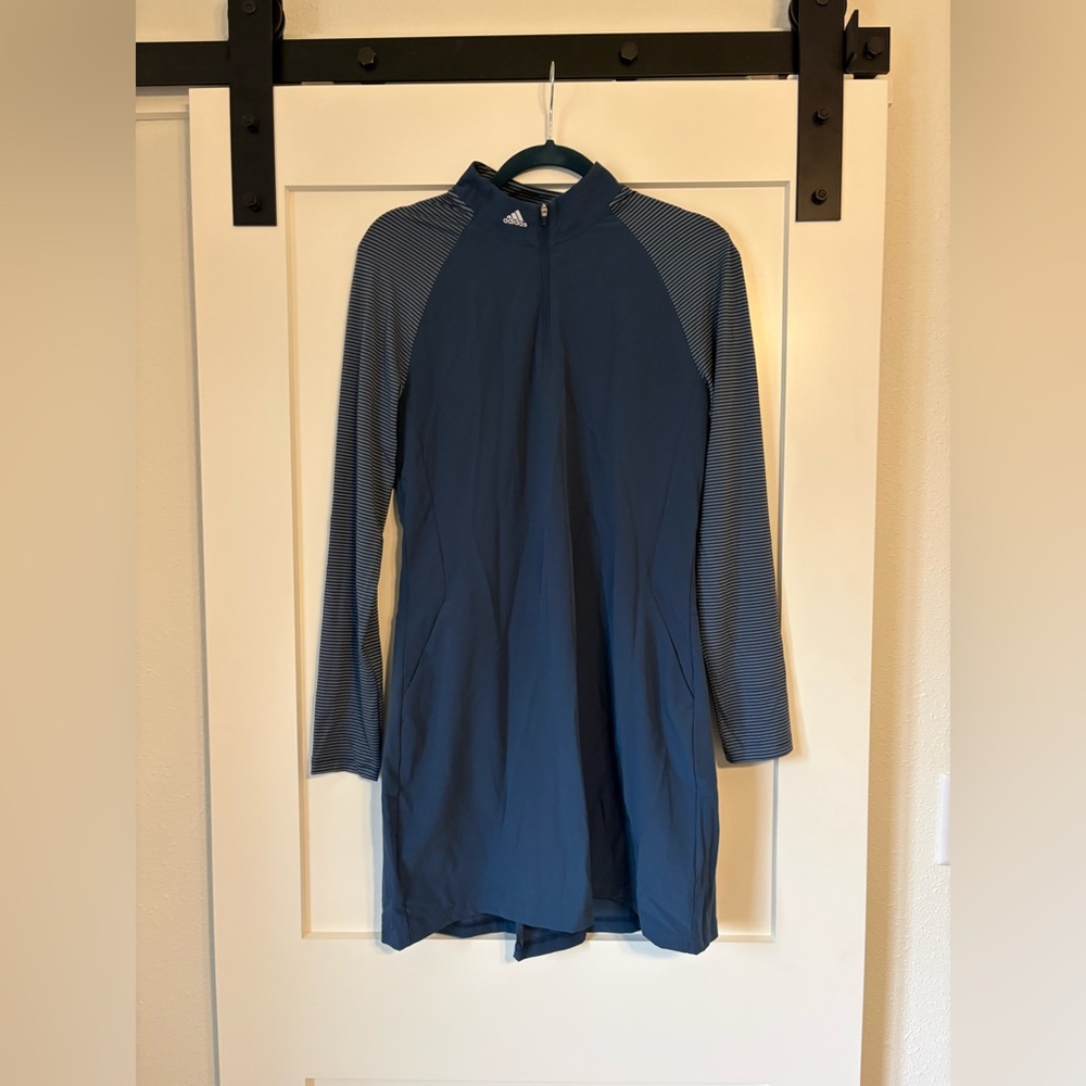 adidas Navy and White Striped Half-Zip Athletic Dress